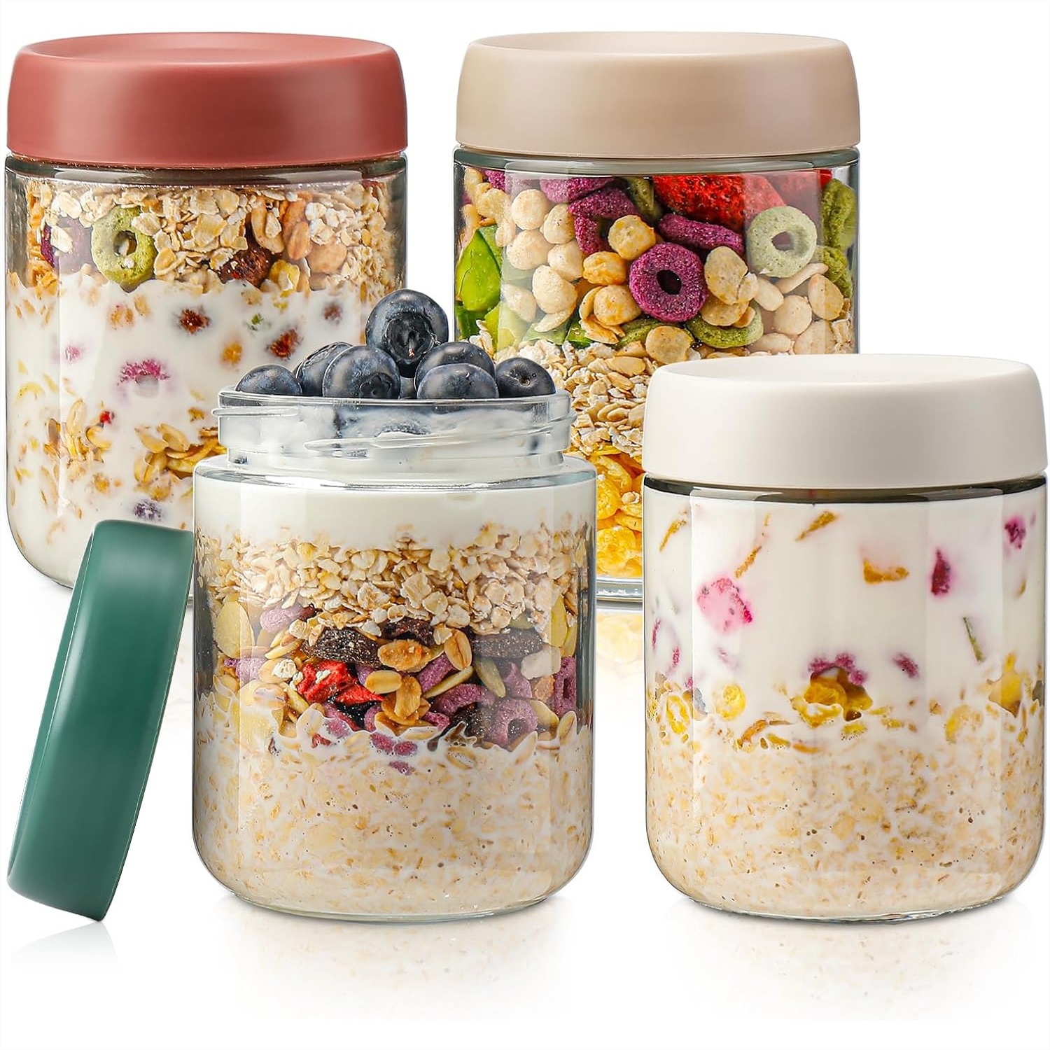 Baby Food Jar - Glass Overnight Oats Containers with Lids,